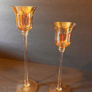 Elegant Peach Glass Candle Holders